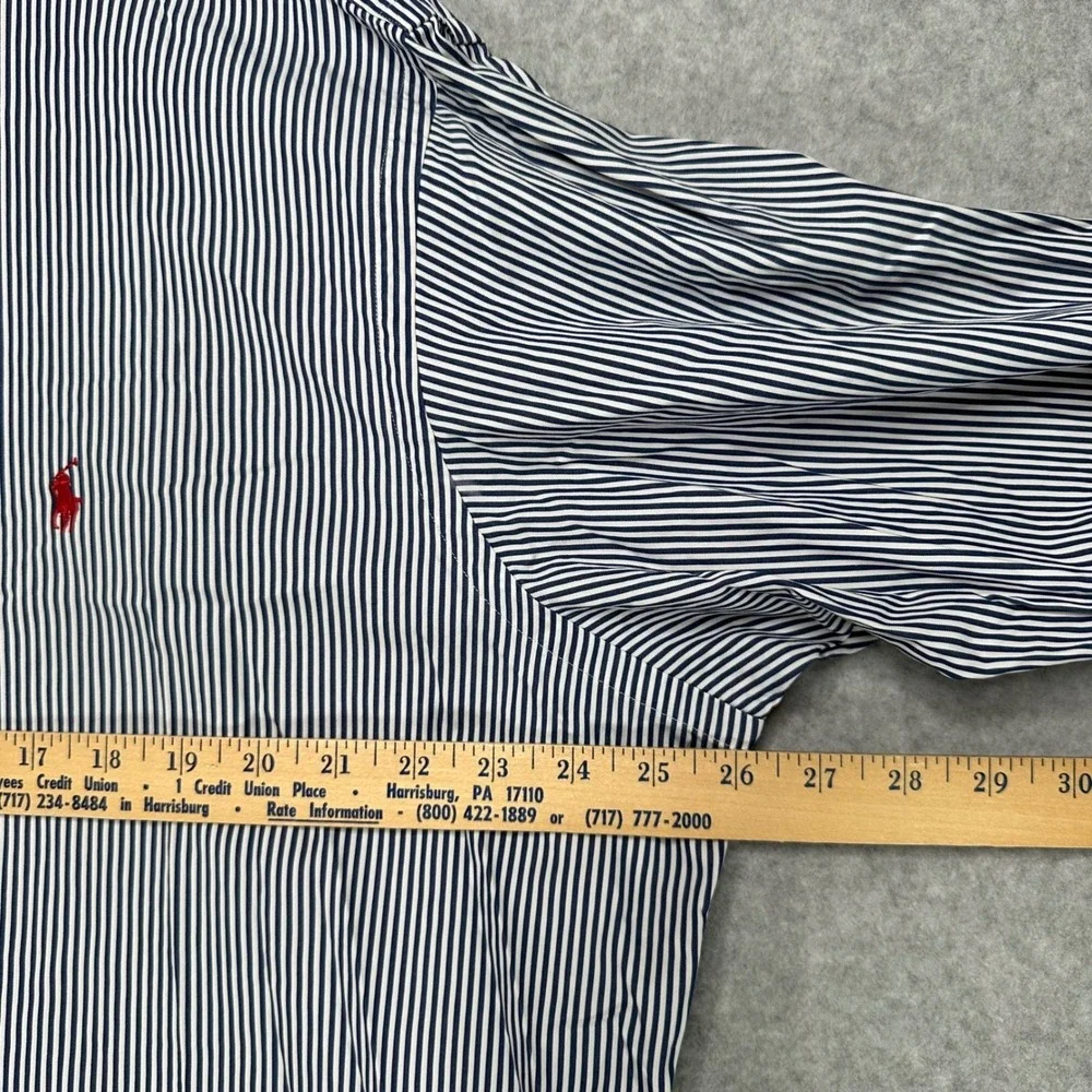 Polo Ralph Lauren Men XL Curham Classic Fit Navy Blue White Striped Shirt Cotton